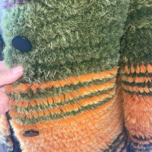 Vintage Womens Jacket Size Medium Multicolor Knitted Fur Leather Trim Custom - Picture 10 of 12